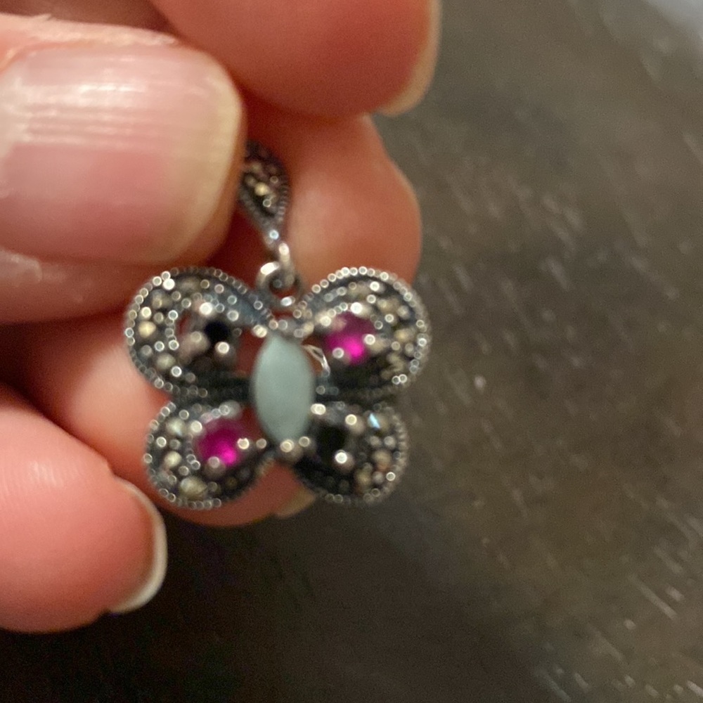 Emerald Sapphire Ruby Sterling Silver Butterfly P… - image 3